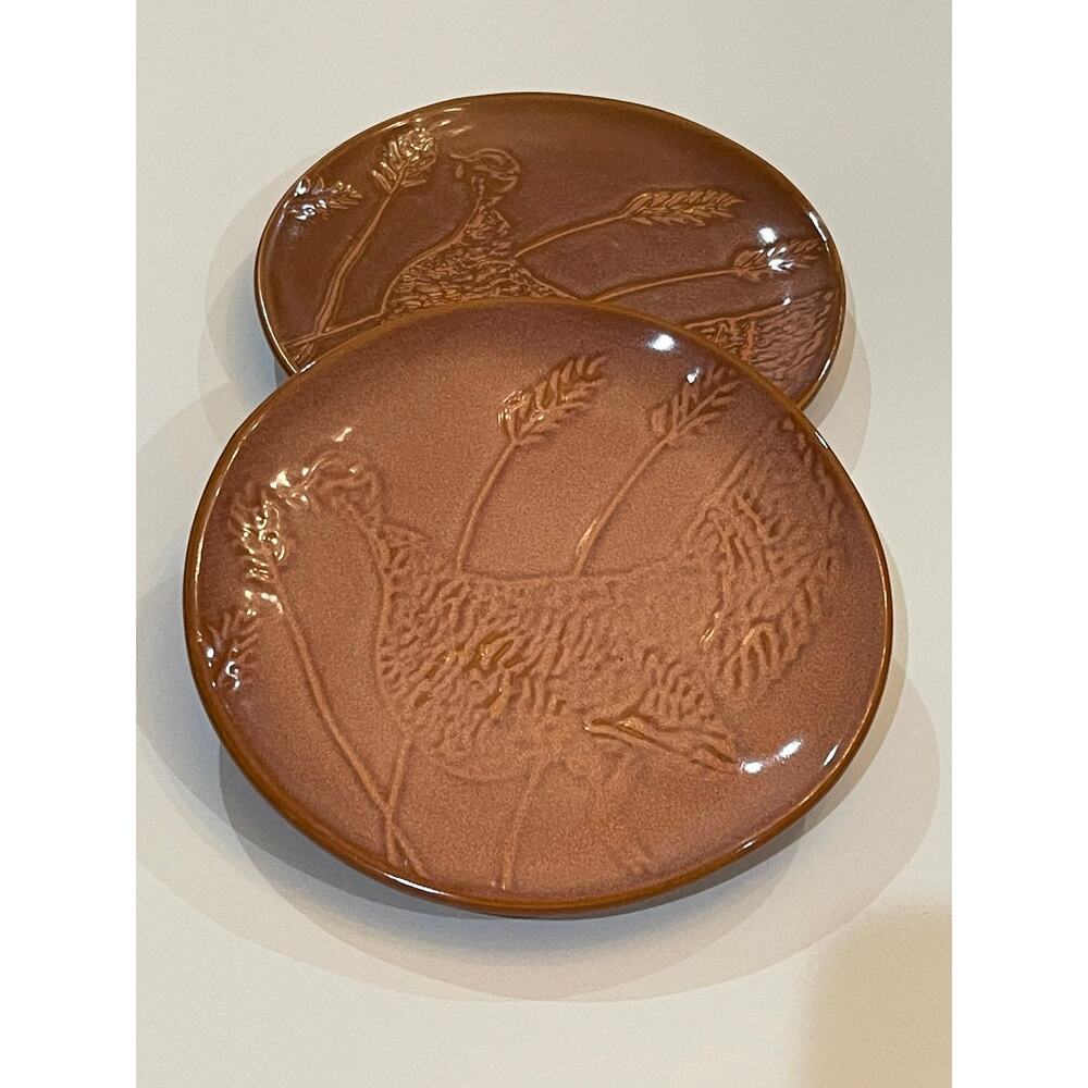 Threshold 6" stoneware turkey dessert appetizer plate brown rust fall set of 2